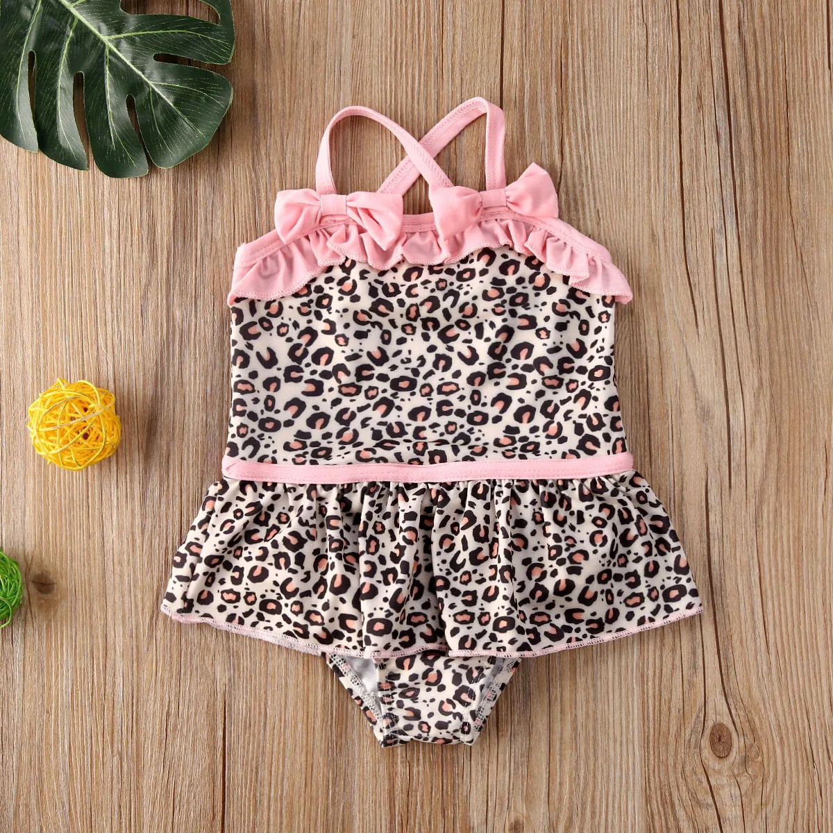 От 1 до 5 лет Леопардовый купальник для маленьких девочек бикини с оборками без