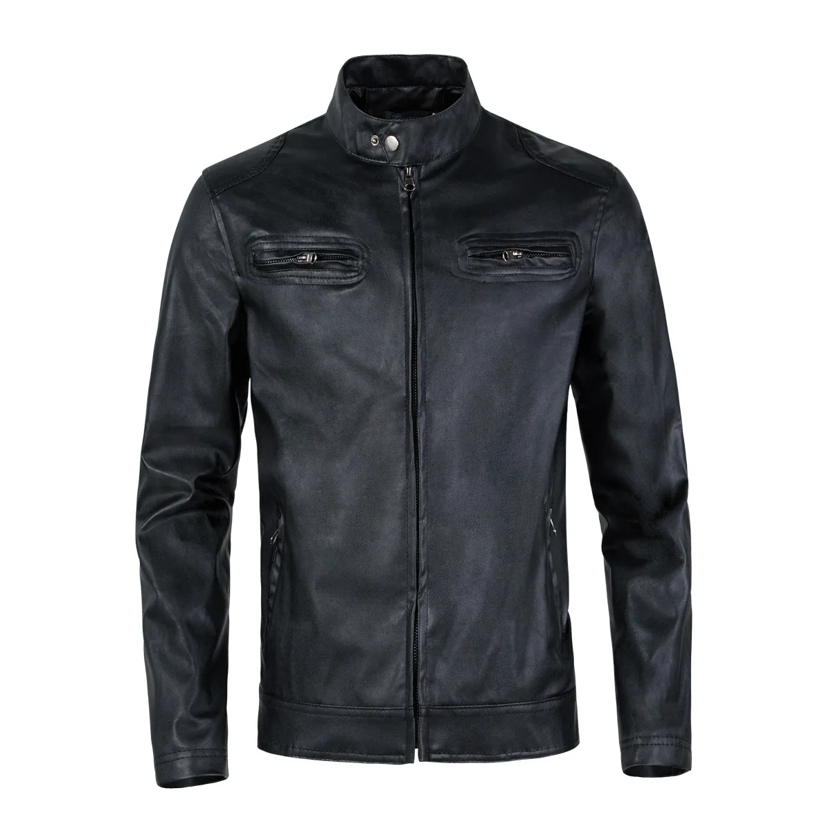Мужская осенняя куртка-бомбер из искусственной кожи черная кожаная куртка на