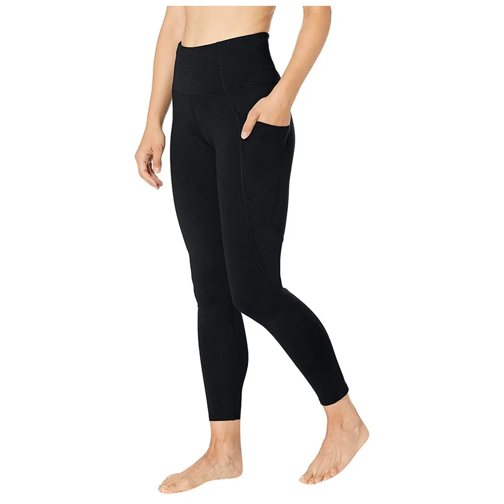 Модные сексуальные женские одноцветные Леггинсы с карманами для занятий спортом