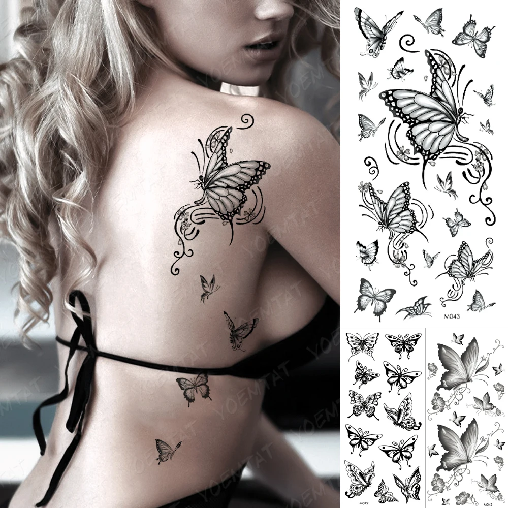 

Waterproof Temporary Tattoo Sticker Dark Butterfly Sexy Woman Back Waist Flash Tatoo Girl Body Art Fake Tatto 3D Realistic Man