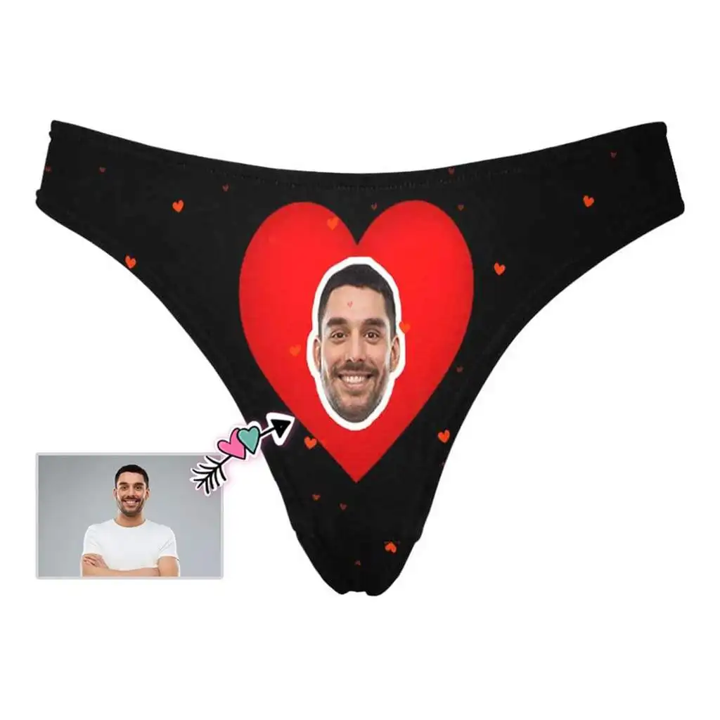 

YesCustom Face Red Heart Women's Classic Thong Underwear V-String Panties Briefs Personalized Female Anniversary Birthday Gifts