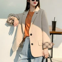autumn and winter chic suit coat black loose patchwork single breasted blazers ladies office formal clothes