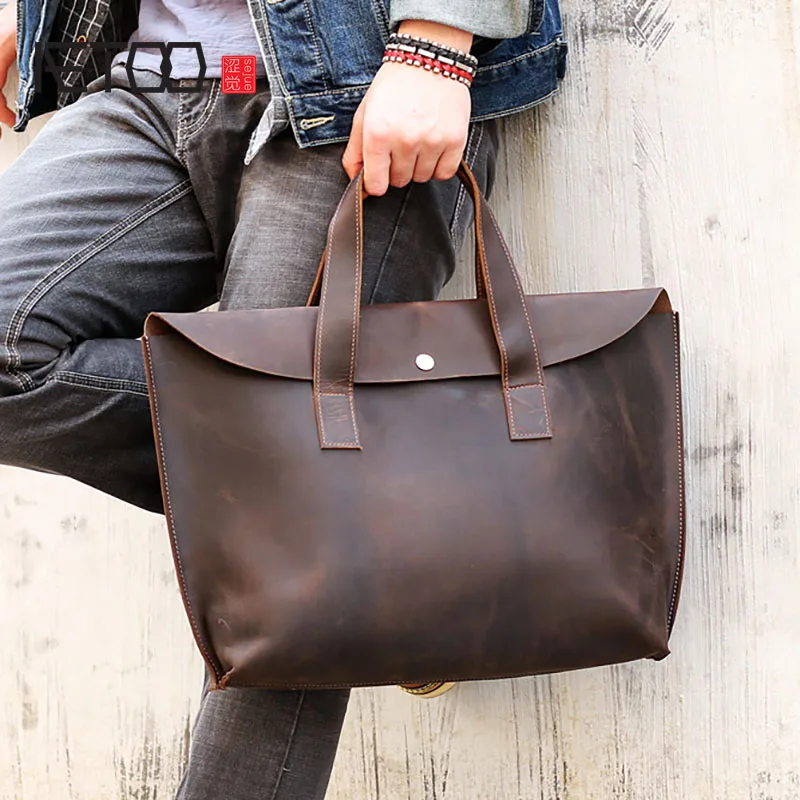 

Винтажная мужская сумка AETOO, компьютерный портфель, кожаная сумка