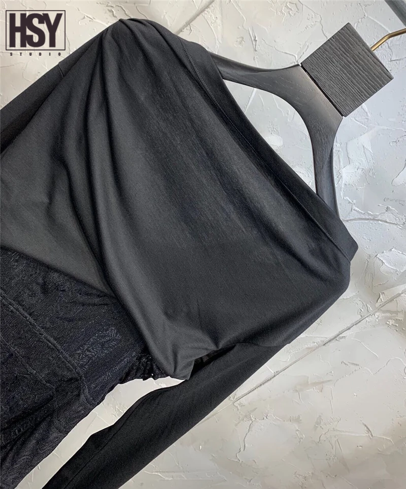 【HSY stuo】 2019 Летние Новые Сексуальные женские поддельные два кружева пэчворк