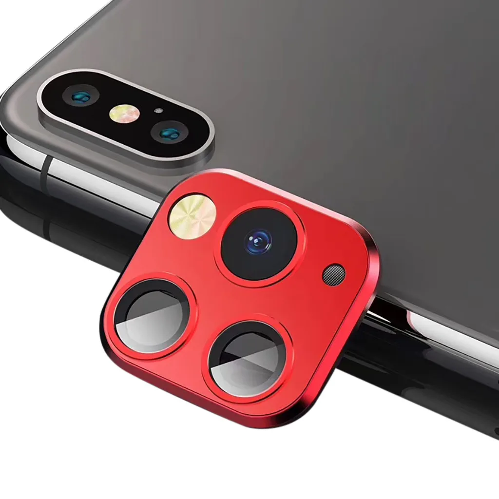 2 наклейки на объектив для камеры iPhone X XS MAX для имитации 11 Pro Max из алюминиевого сплава + защитное стеклянное кольцо.