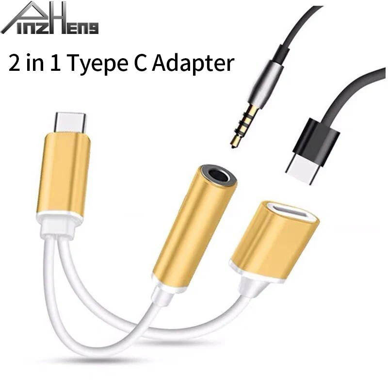 Переходник 2 в 1 PINZHENG Type-C/Type C + Aux 3 5 мм для Xiaomi Samsung Huawei