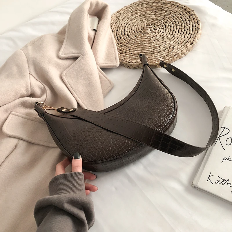 

High Quality Stone Pattern Leather Shoulder Bags for Women 2021 New Women's Crescent Bag Simple Lady Handbags Purses Sac A Main