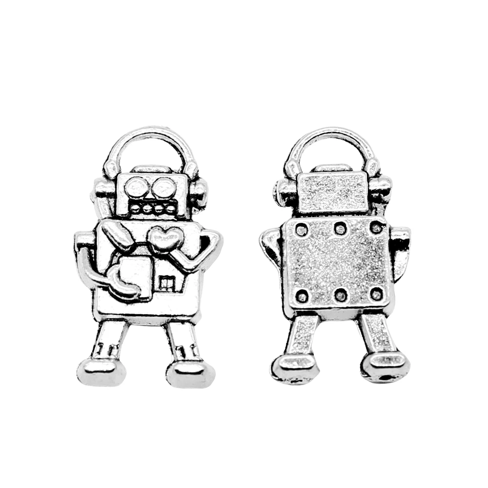 20 шт Подвески Робот 2 вида цветов античный серебряный цвет античная бронза 17x9 мм