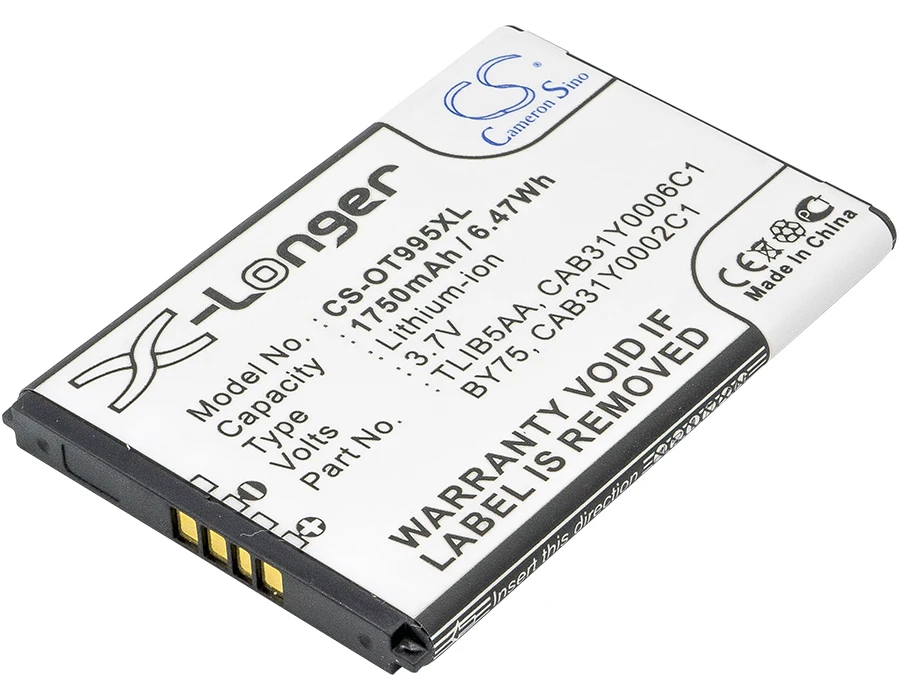 

CS 1750mAh/6.48Wh battery for Alcatel One Touch 993D,One Touch 995,OT-993D,OT-995,CAB150000SC1,CAB31Y0006C1,TLiB5AA