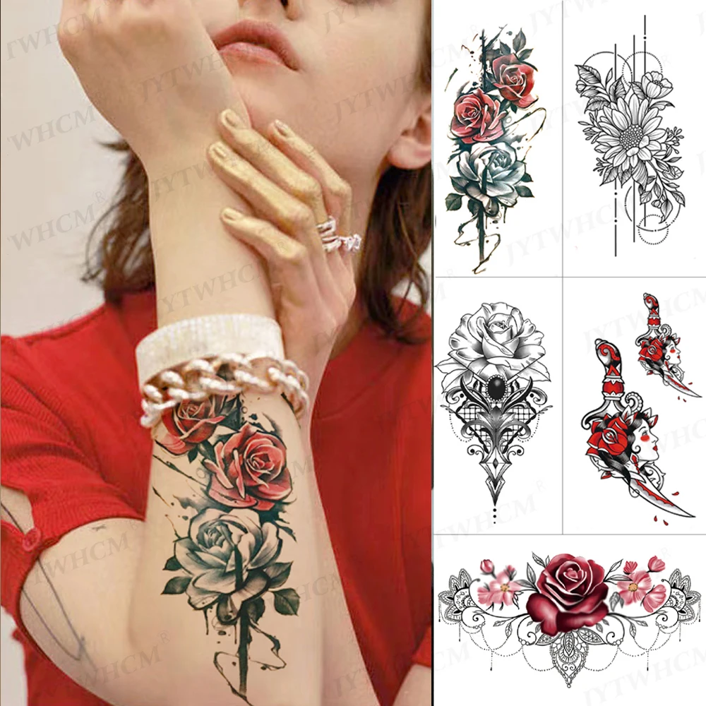 

Sexy Mask Tattoos Stickers Waterproof Tattoo Temporary Women's Chest Art Temporary Female Tattoo Flash Flower Body Decorations