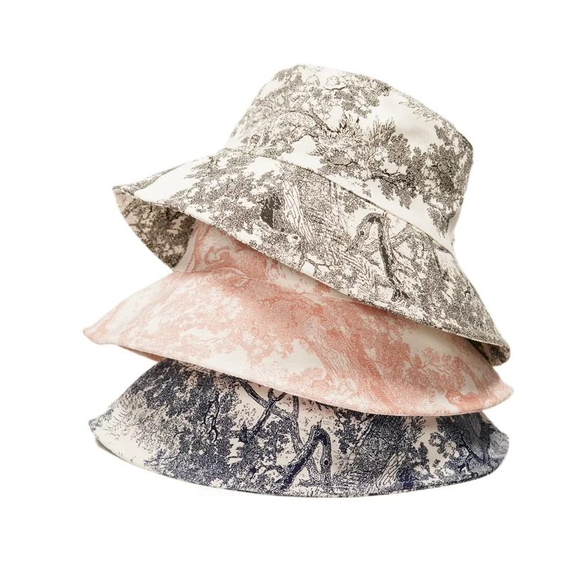 

Luxury Bucket Hat Design Unisex Cotton Summer Brand Print Cap Sunscreen Travel Gift Female Panama Fisherman Hats 2021 Fashion
