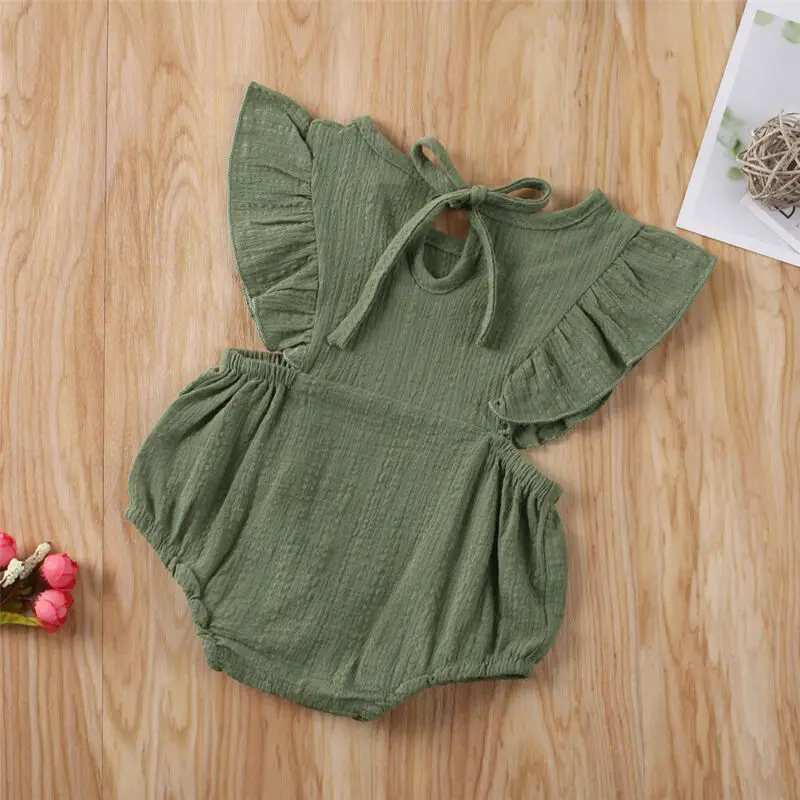 

2020 Solid Newborn Infant Baby Girl Clothes Ruffle Sleeveless Romper Casual Loose Summer Solid Color Outfits Cute Overalls