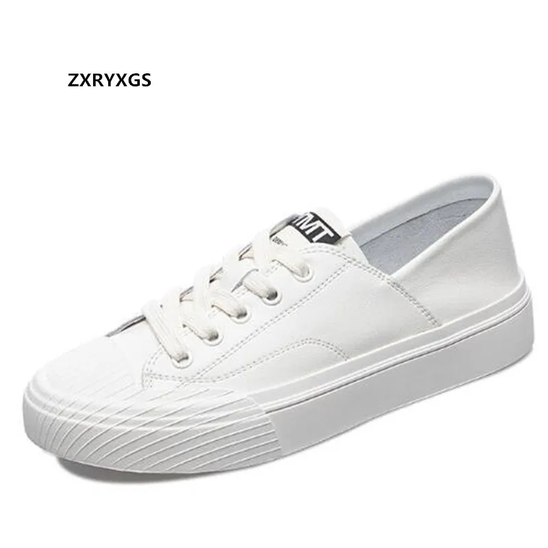 Женские кроссовки из натуральной кожи на шнуровке белые вулканизированной