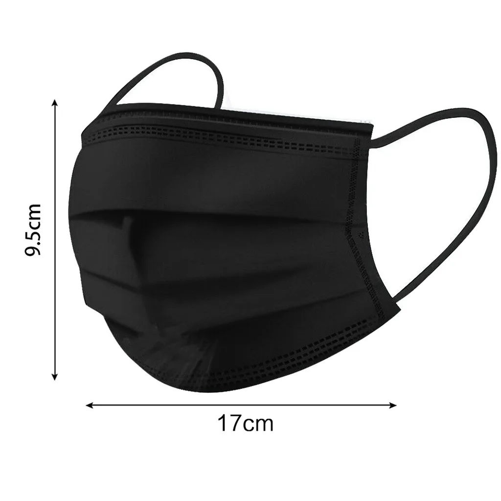

50pcs black Disposable Face Mask Nonwoven 3 Layers Filter Anti Dust Smog Breathable Gauze Pm2.5 Mask Adult Face Mouth Masks