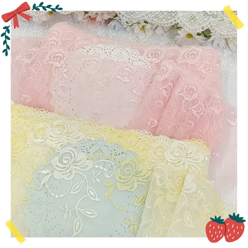 

15Yds Embroidered Sewing Supplies Ribbon Lace Trim Yellow Pink Edge Flowers Doll Dress DIY Garment Curtains Accessories