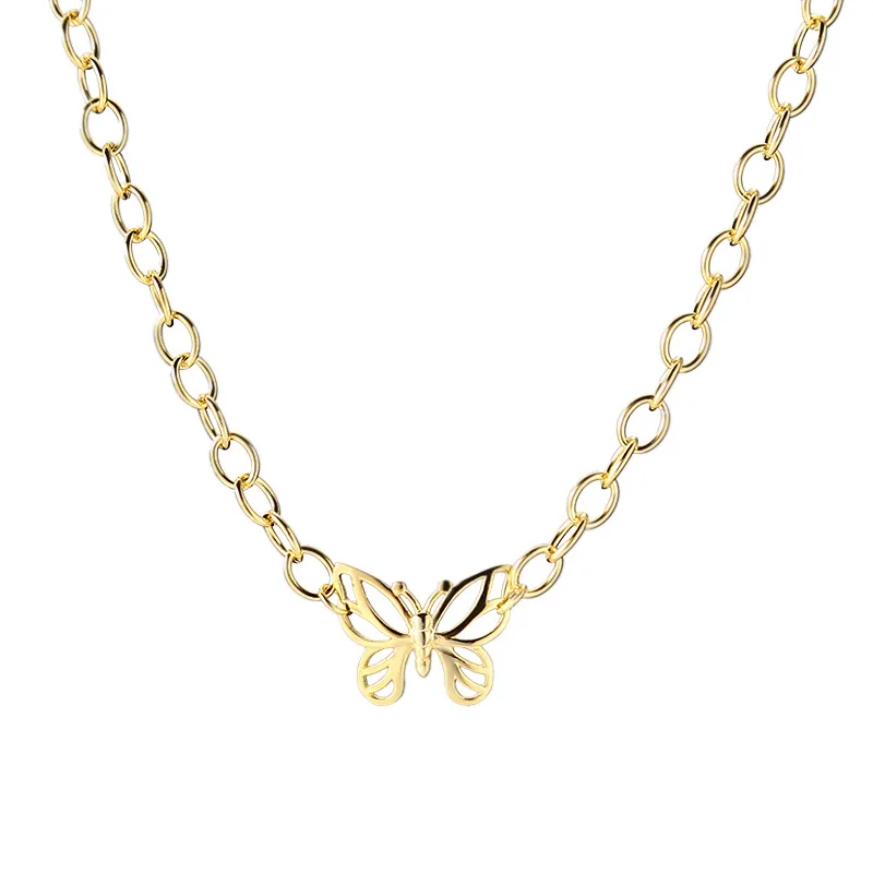 

Real 925 Sterling Silver Butterfly Choker Necklace Women, Simple Neck Chain Wedding Necklaces For Woman Gold Color Fine Jewelry