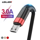 Кабель USLION Micro USB для Xiaomi Redmi Note 5 Pro, 1 м, 2 м, 3A, QC3.0, USB-кабель для зарядки и передачи данных для Samsung S7 мобильный телефон, зарядное устройство