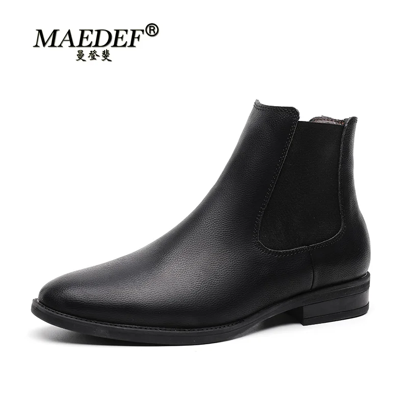 

Мужские зимние ботинки челси в британском стиле, кожаные ботинки 37-44, модные брендовые удобные мужские прогулочные ботинки, кожаная трендов...