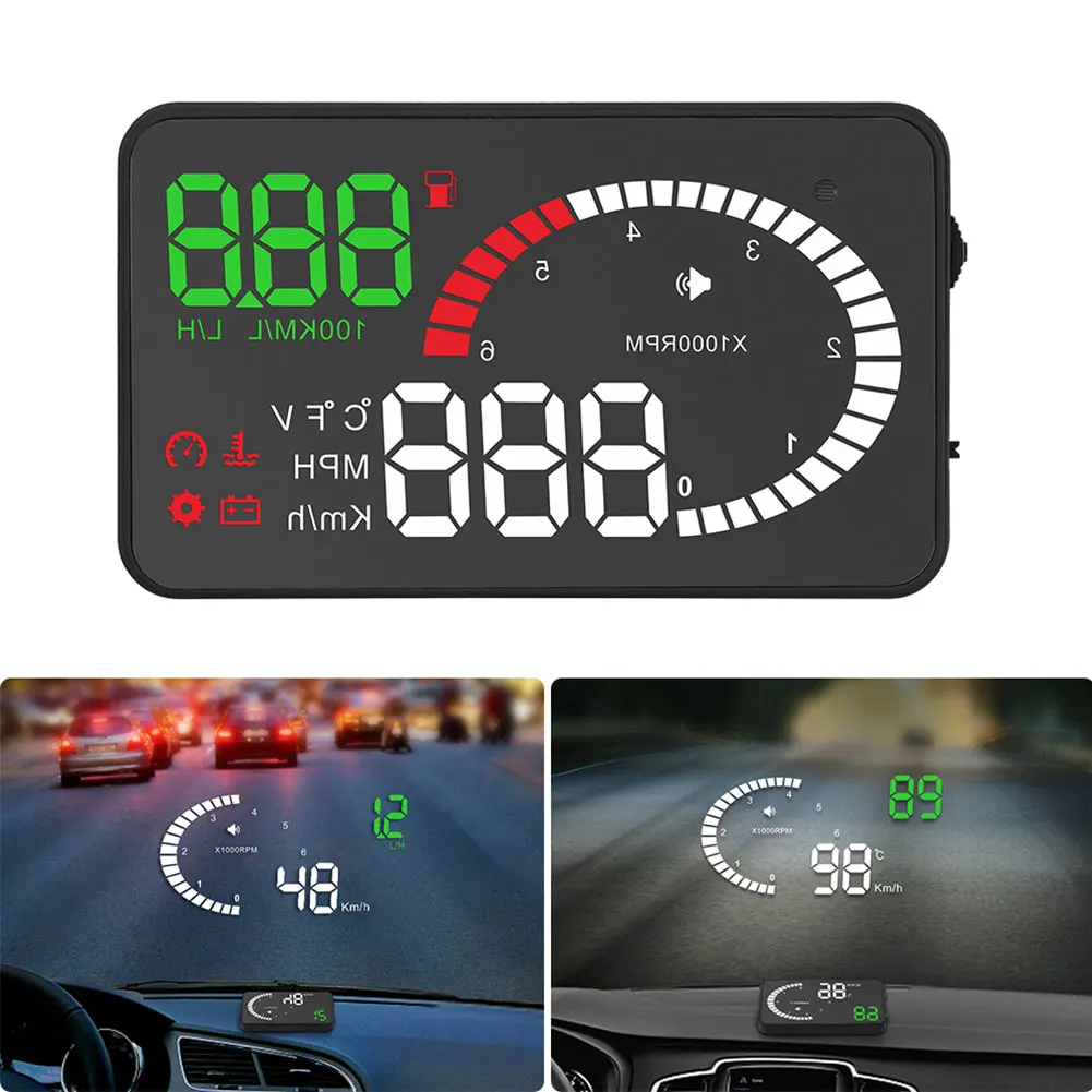 Car Hud OBD2 ABS Speedometer Universal HD Voltage Alarm Overspeed Warning Auto Head Up Display Windshield Projector Electronic | Автомобили