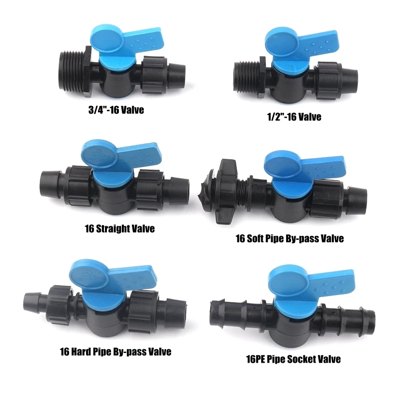 

2pcs 16mm PE Pipe Connectors Mini Ball Valve Irrigation Drip Hose Nut Lock Connector Joints Hi-Quality Tube Pipe Water Switch