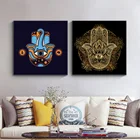 Краска Рука Фатимы из черного золота с рисунком ладони для глаз, индийская живопись для йоги, красивый рисунок, художественный холщовый плакат, домашний декор для гостиной