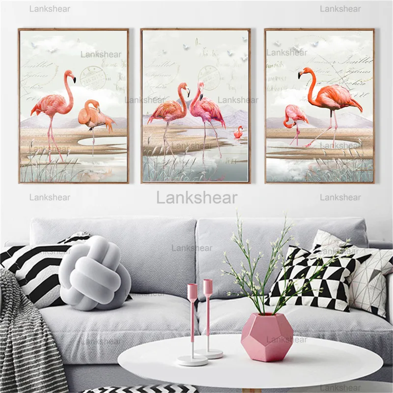 Картина на холсте в скандинавском стиле принты фламинго современные настенные
