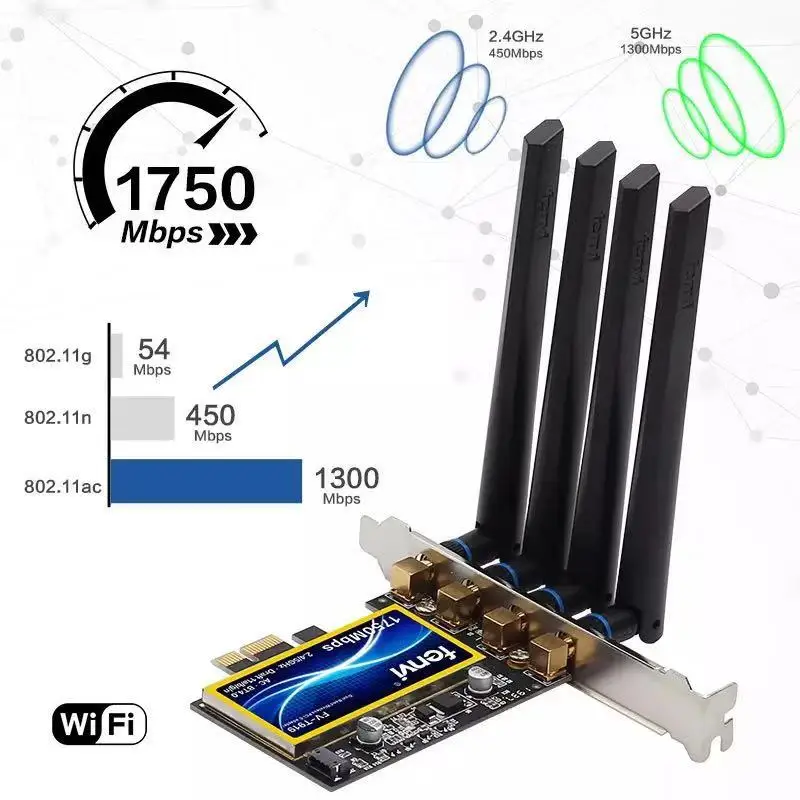 1750 Мбит/с Fenvi T919 2 4G/5 ГГц двухдиапазонный Настольный ПК Bluetooth 4 0 802.11ac PCIe Wi-Fi адаптер