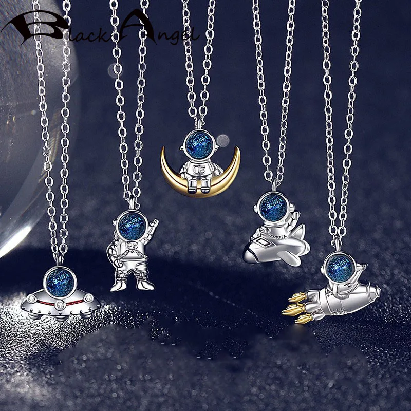 

BLACK ANGEL Fashion Starry Universe Creative Necklace Female Astronaut Plane Moon Pendant Clavicle Chain Female Fairy Jewelry