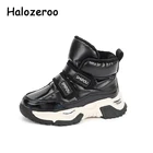 Зимние детские ботинки для снежной погоды, теплая обувь для маленьких мальчиков, Детские Водонепроницаемые брендовые ботинки для девочек, мягкие модные ботинки, черная обувь без застежки