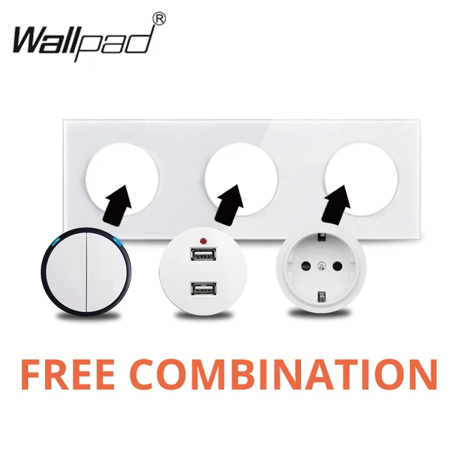 Wallpad L6 White Crystal Glass Wall Light Switch EU French Socket USB ...