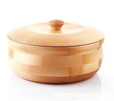 

Solid Wood With Cover Wooden Bowl, Flat Bottomed Soup BowlSoup Basin Wood Fruit Containe Li Zi Qi Tableware Soup Chinese Bowl