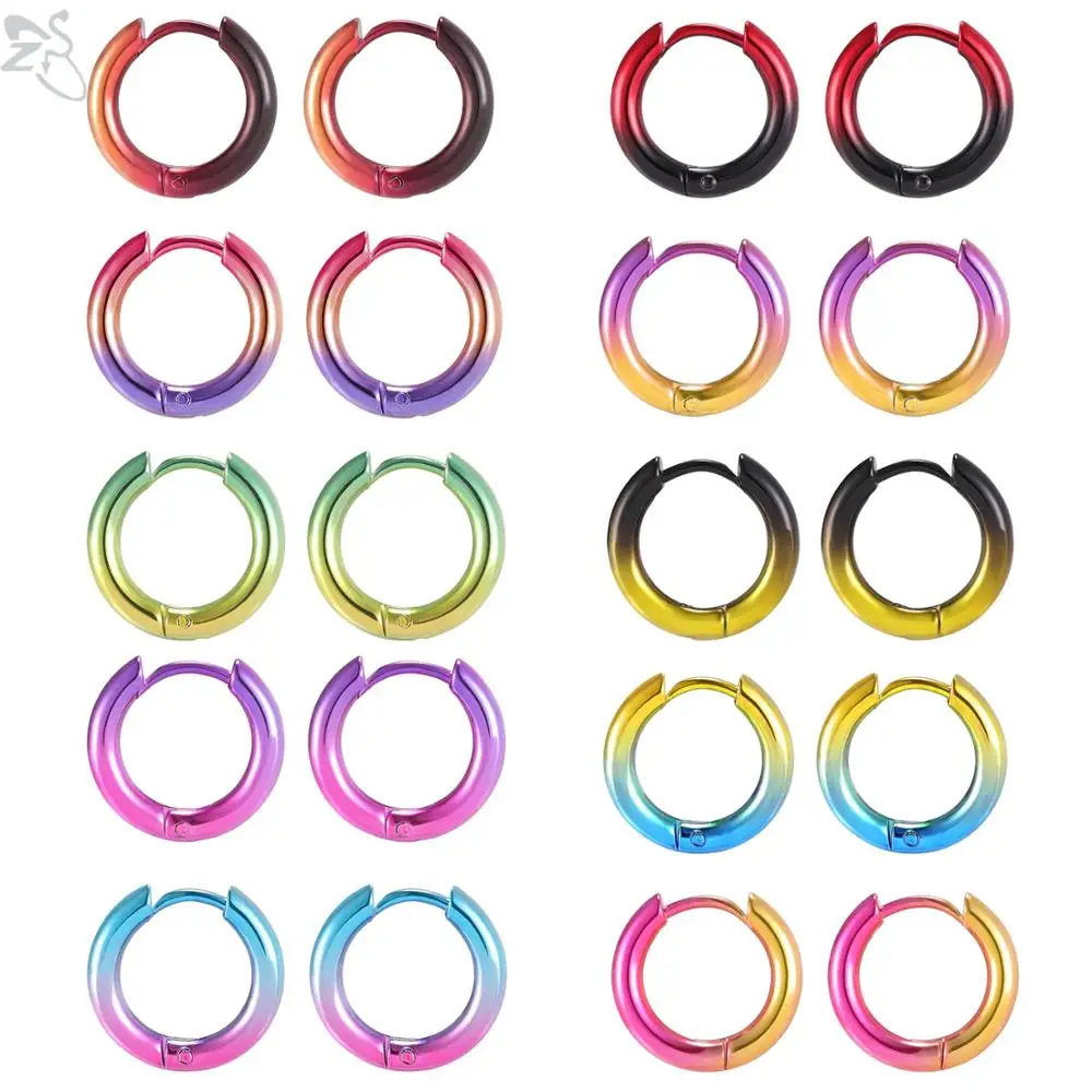 

ZS Mix Color Smal Hoop Earring for Men Women 316L Stainless Steel Polish Round Ear Rings Colorful Creoles Huggie Circle Earrings