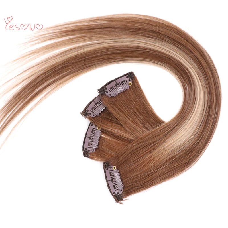Yesowo 4/27/4 # выделить индийские Волосы remy утка с зажимами для наращивания на всю