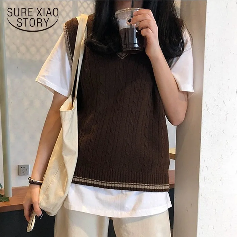 Korean Style V-neck Sweater 2022 Autumn and Winter Vest Solid Sleeveless Pullover Women Fashion Clothing All-match 10971 | Женская