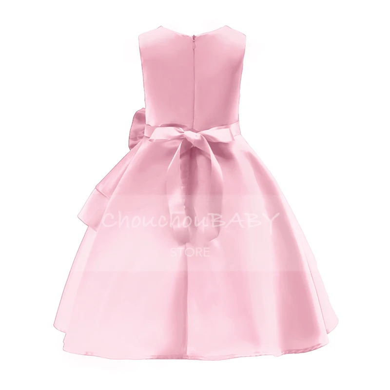 Petit Camelia/однотонное платье принцессы с круглым вырезом, бантом и рюшами; платья для маленьких девочек; Детский костюм; детская одежда для девочек на день рождения