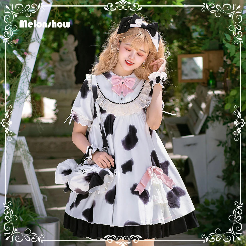 

Melonshow Sweet Cute Cow Lolita Dress Plus Size Victorian Vintage Tea Party Dresses Kawaii Clothes Short Sleeves OP Vestidos