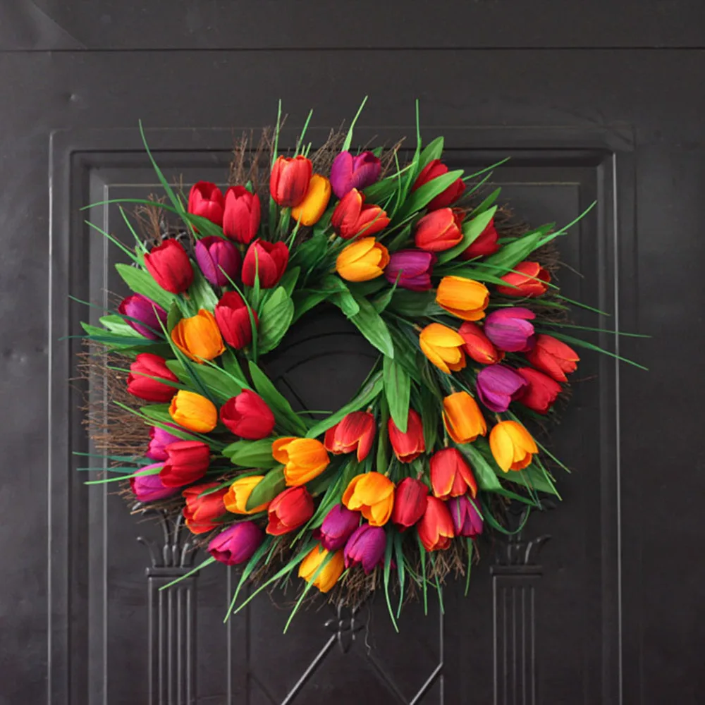 

1pc Simulation Tulip Wreath Door Wall Ornament Garland for Home Door Decor
