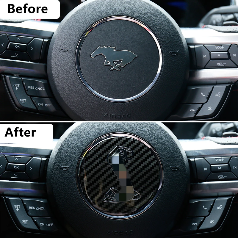 

Interior Car Steering Wheel Cobra Shelby Horse Emblem Carbon Fiber Sticker Car Modification for 15-20 Ford Mustang
