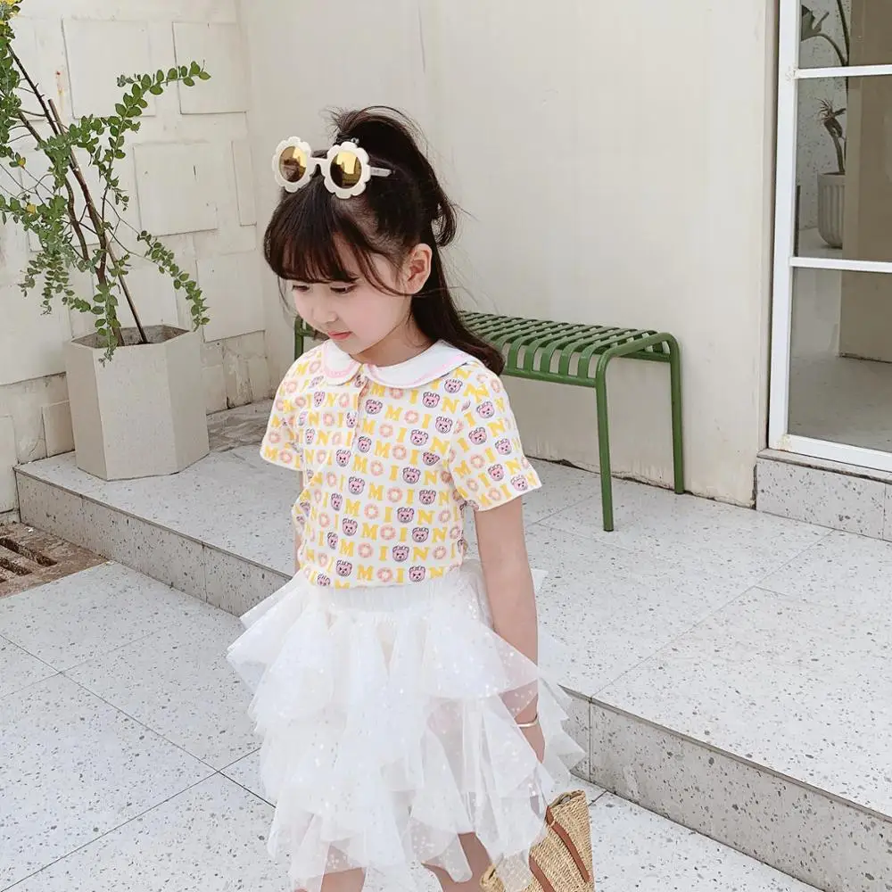 

Girls short-sleeved T-shirts summer short-sleeved printed tops cute bear pattern cartoon T-shirts kids tops