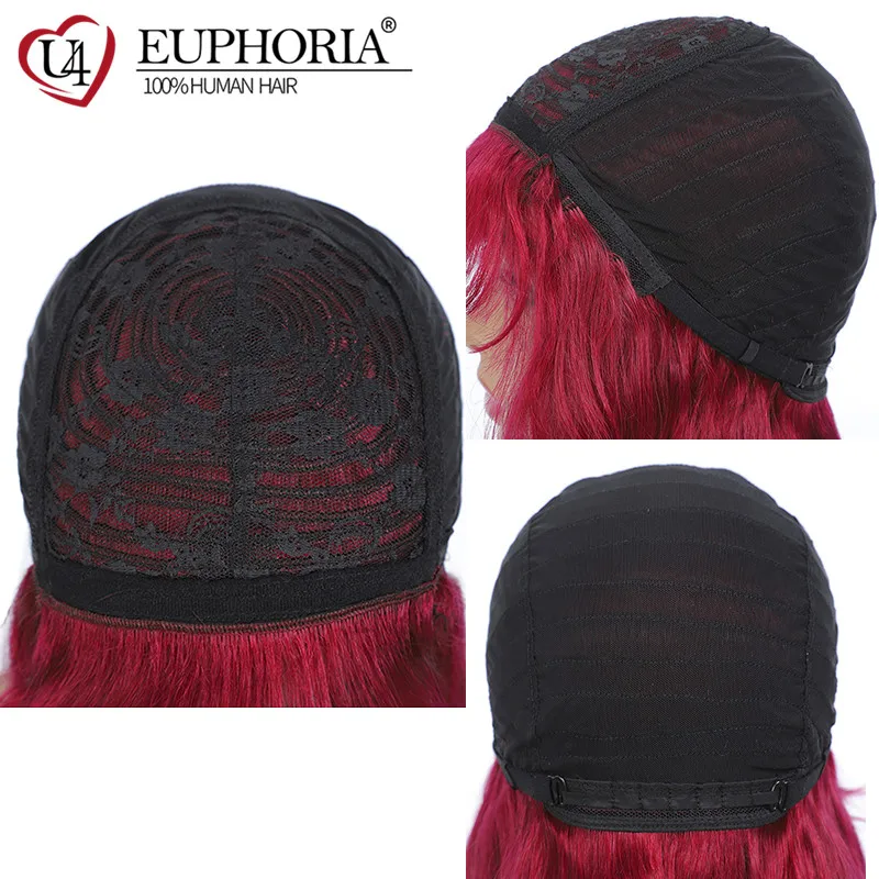 

Ombre Blonde Long Straight Hair Wigs Brown Burg Red Natural Color Brazilian Remy Human Hair Full Machine Wigs With BangsEUPHORIA