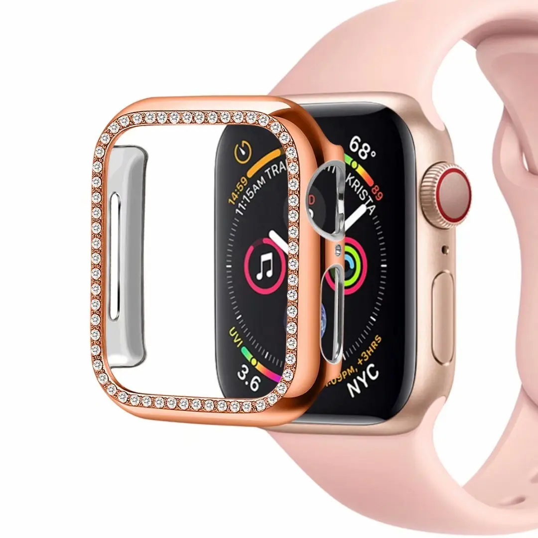Жесткий чехол из поликарбоната для Apple Watch 4, 5, 40 мм, 44 мм, блестящая Алмазная рамка, защитный бампер для iWatch серии 3, 2, 1, 38 мм, 42 мм, оболочка - Цвет: Розовое золото