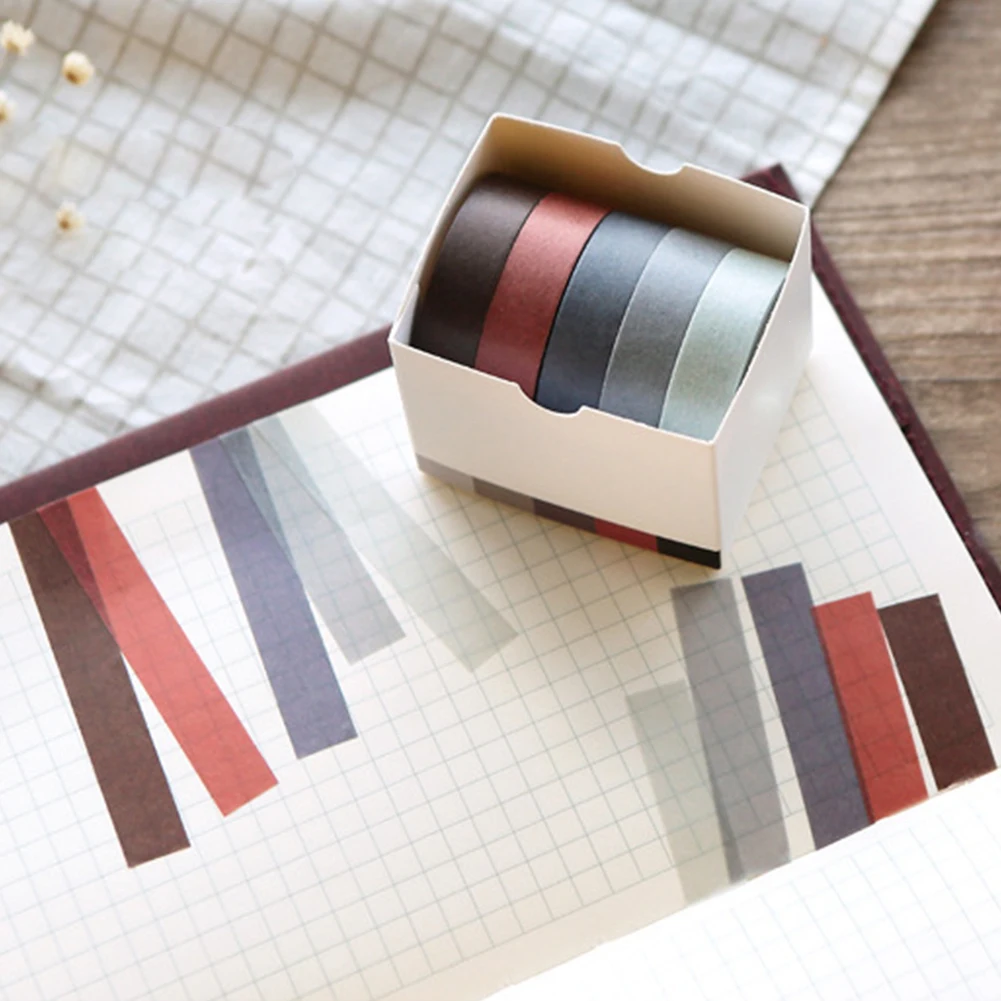 

5pcs Scrapbook Decor Gift Wrapping Photo Album Adhesive Sticker Children Masking Daily Planners Simple Solid Washi Tape Set