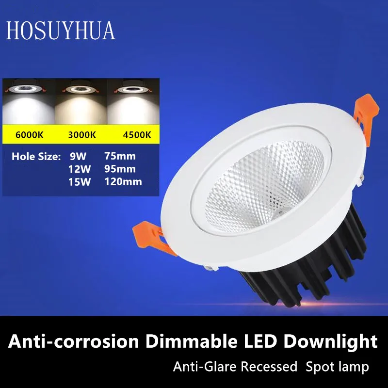 

Adjustable Angle Dimmable LED COB Downlight 9W 12W 15W Recessed Ceiling Lamp AC110V 220V 230V Downlight Spot Light Home Decor