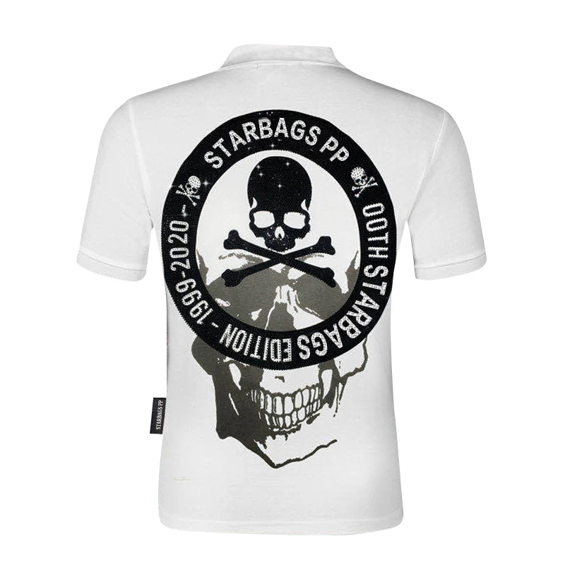 sleeve PP Original short men's lapel collar T-shirt business leisure high quality hot drill skull 2020 new product | Мужская одежда
