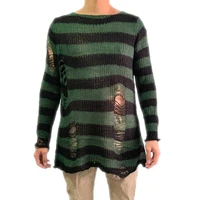 long sweater man stretch thin pullover broken sweaters knittop jumpers 2020 punk gothic cool male striped hollow out slit spring