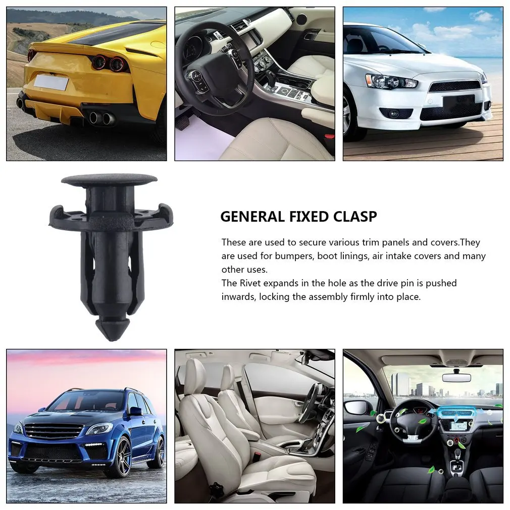 

Novel 9mm Hole 50pcs Auto Car Parts Panel Trim Clips Plastic Rivet Fastener Black