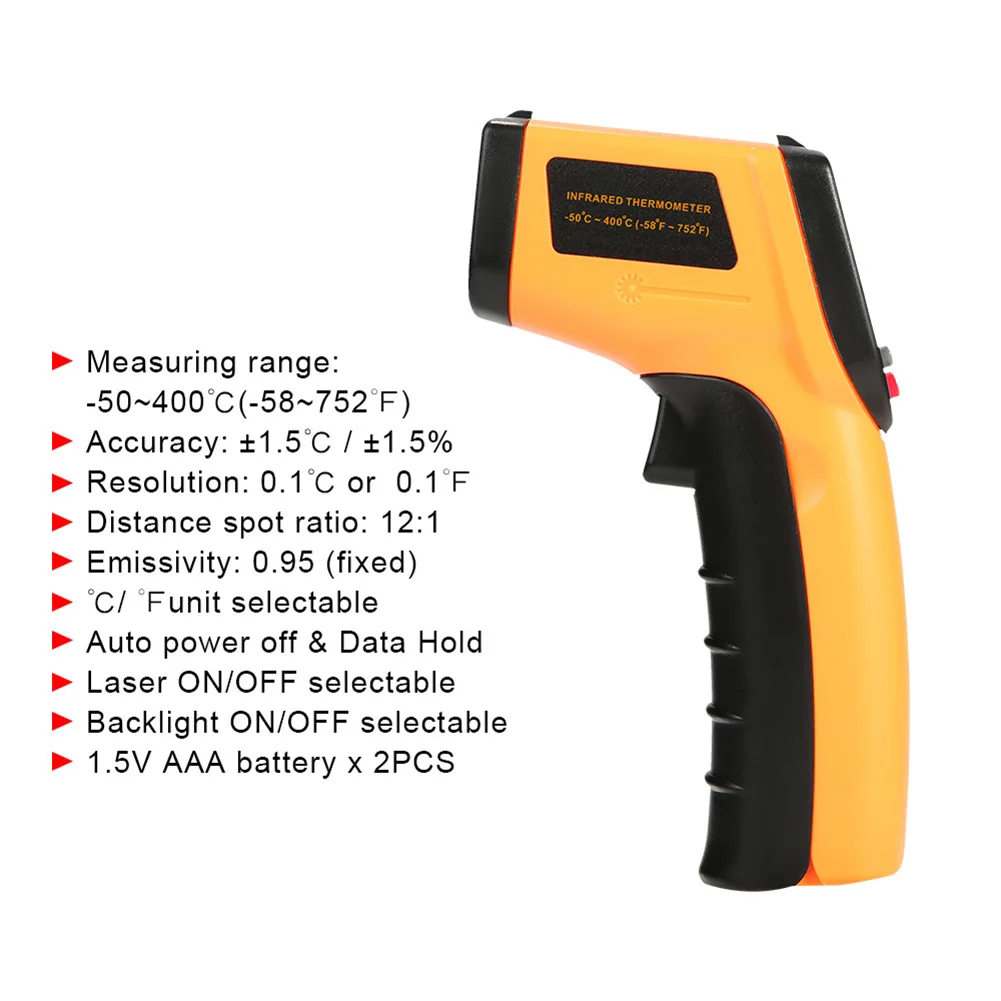  50 400 ℃ Бесконтактный цифровой инфракрасный термометр пирометр для дома
