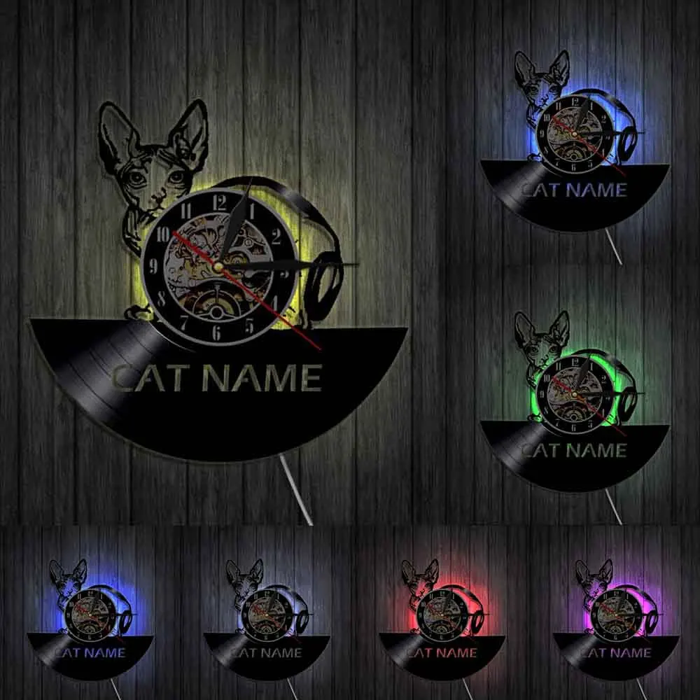 Настенные часы с изображением канадского кота без волос современный дизайн