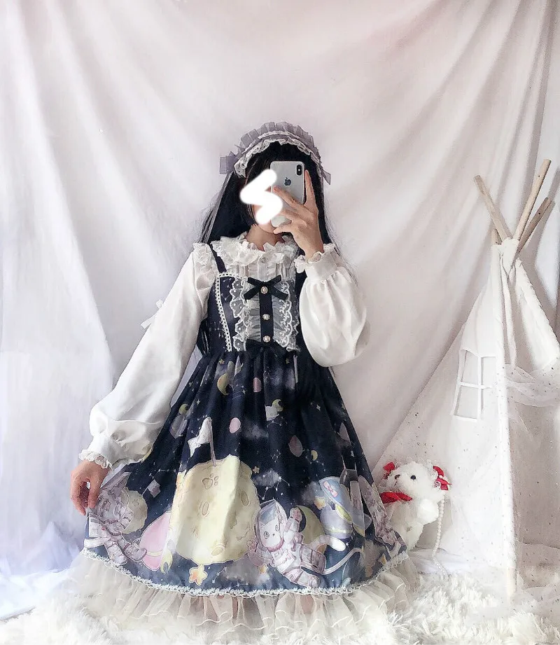Платье в стиле Лолиты; милое платье в японском стиле Kawaii; платье принцессы для девочек в винтажном готическом стиле; кружевная розовая летняя юбка с принтом