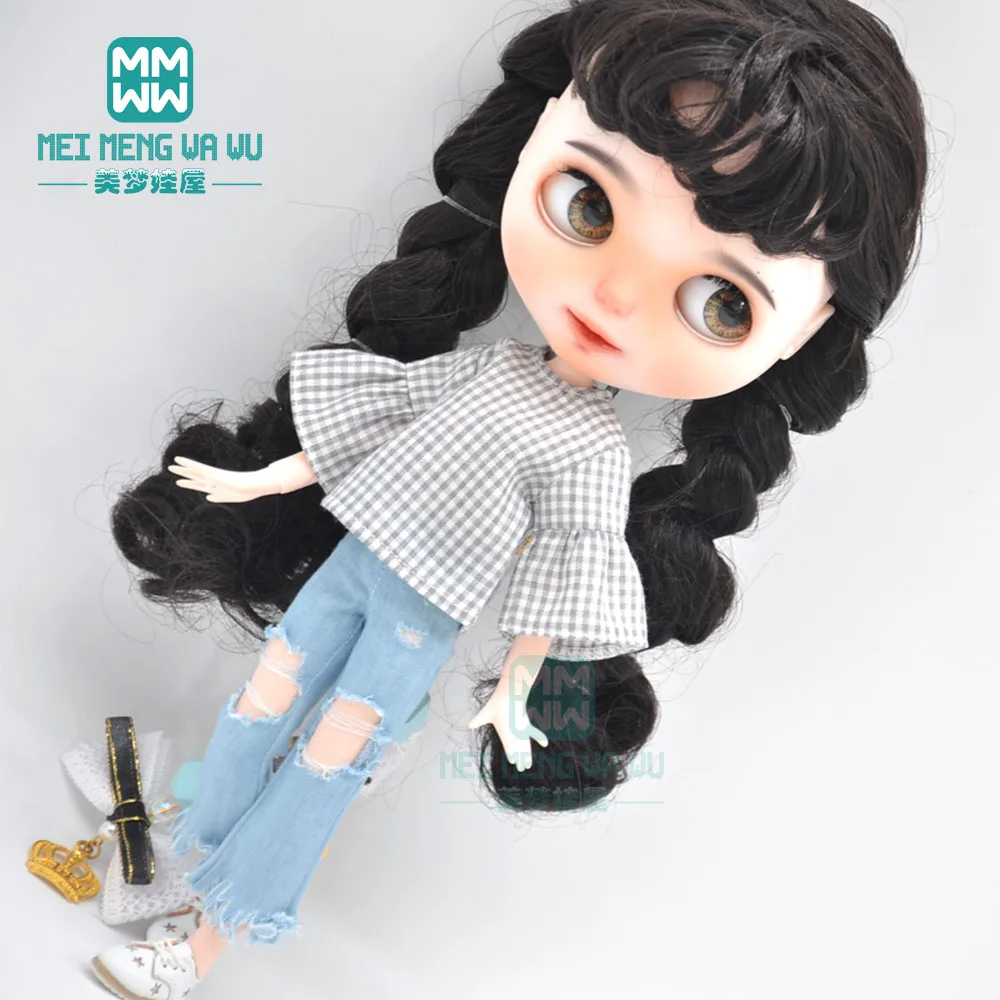 Одежда для куклы Blyth 1 шт. модная клетчатая рубашка комбинезоны рваные джинсы Azone